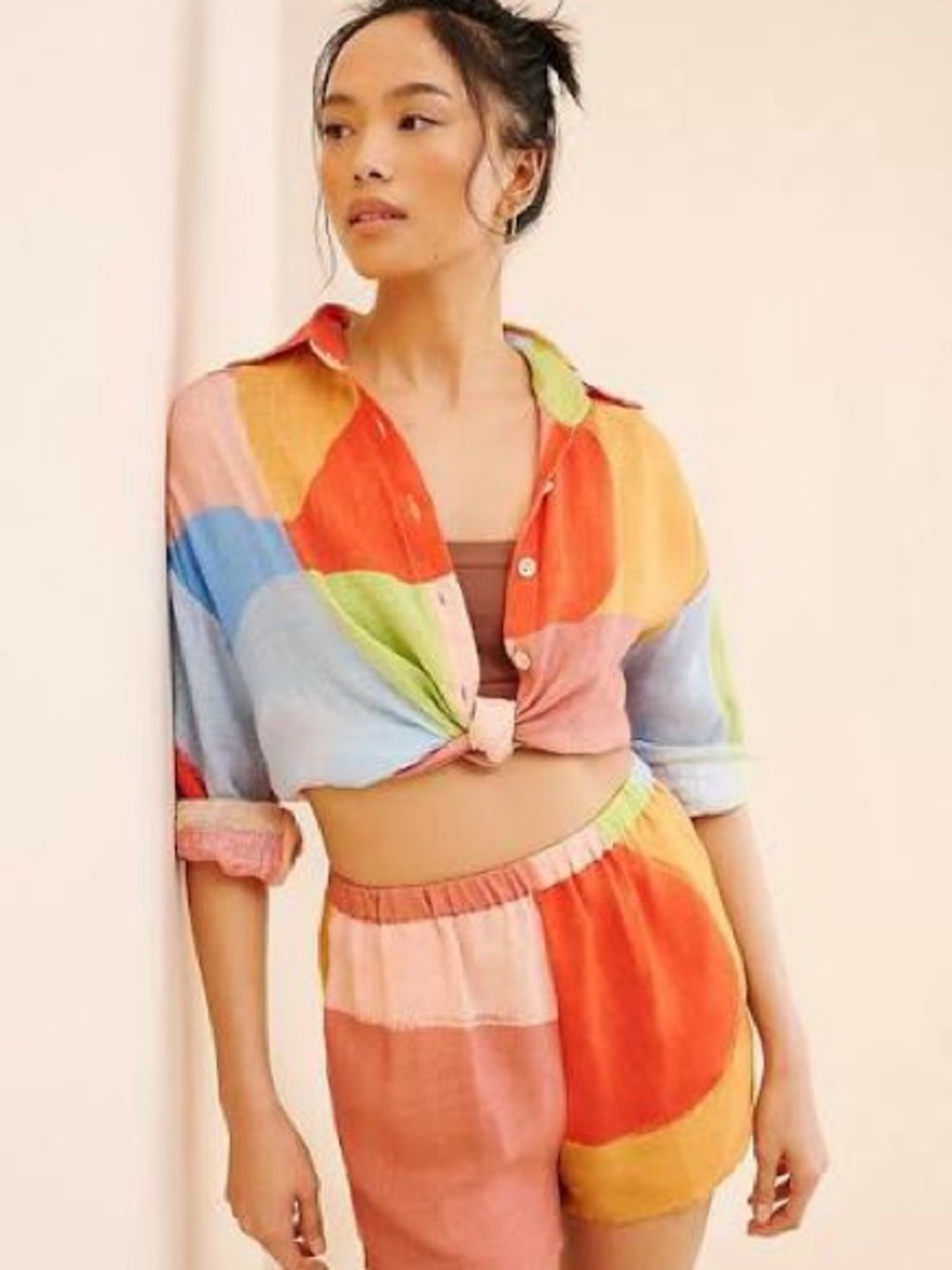 Vitamin A Multicolor Linen Button-Down Shirt - Green, Blue, Orange, Red